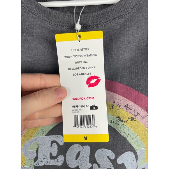Wildfox Crewneck Sweatshirt Easy Does It Medium Gray New Oversized Rainbow Cozy - Picture 4 of 9